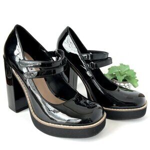 Steve Madden Twice Patent Platform Mary Jane Block Heel Black 9.5 New in Box